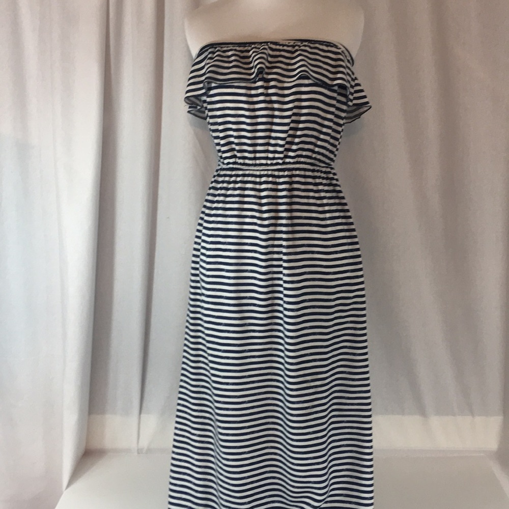 Navy and white maxi dress